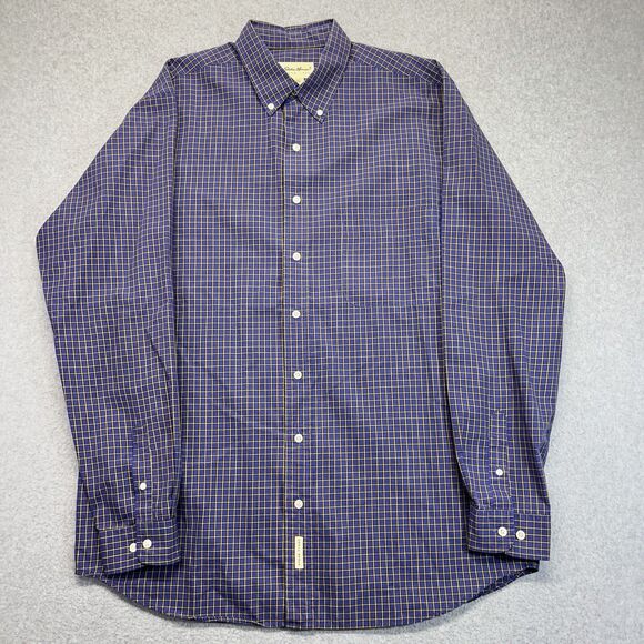 Eddie Bauer Button-Down Shirt Men’s Large Blue Yellow Windowpane Plaid LS - Picture 1 of 13